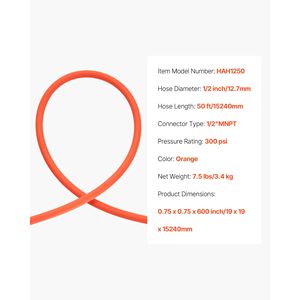 Tubo Ibrido per Aria Compressa da 1/2'' x 50ft con Raccordi Maschio in Ottone Massiccio, Leggero e Resistente alle Piegature, Accessori e Ricambi per Utensili Pneumatici - Product Image 4