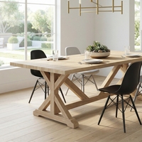 Table à manger rectangulaire en teck recyclé, style rustique moderne et luxueux, avec pieds en X, écologique, pour hôtel, salle à manger