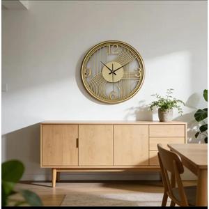 <b>Wall</b> Mount Decorative Metal <b>Clock</b> Gold Finish Living Room <b>Wall</b> Decor Items For Home - Product Image 1