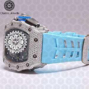 Montre de luxe pour homme Charm Jewells, acier inoxydable, cadran carré 40 mm, bracelet en acier inoxydable bleu, lunette sertie de diamants, mouvement mécanique 10 - Product Image 3