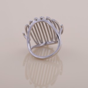 IGI Certified Multi Row Pavé Round Diamond Statement Dome <b>Ring</b> In Solid 925 Sterling Silver - Product Image 4