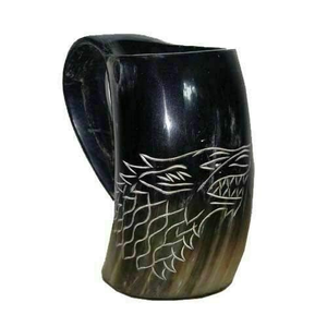 Jarra Vikinga de Cuerno de Buey Auténtica para Cerveza y Sidra, Estilo Vintage con Asa y Diseño Tallado de Lobo Fenrir, Pulido, para el Hogar - Product Image 5