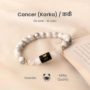 Pulsera de Cuarzo del Zodíaco del Cáncer de Grado Premium con Cuentas Negras Grabadas y Etiqueta de Cobre con Símbolo Sánscrito Estilo Feng Shui - Product Image 2