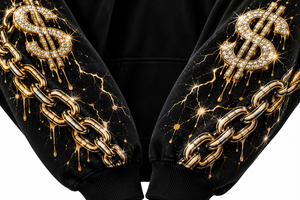 Hustle Hip Hop Hoodie Unisexe Noir Oversize Imprimé Écologique Léger Motif Chaîne de Voiture et Dollar Logo Avant 100% Coton - Product Image 4