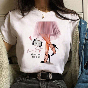 Camisetas Coreanas Vintage Personalizadas para Mujer, al por Mayor, 100% Algodón, Cuello Alto, Corte Regular, Jersey, Estampado con Botones, Ecológicas, OEM - Product Image 3