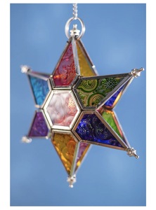2026 Christmas Home Decorations Colorful Floral Glass Hanging <b>Star</b> Tea <b>Light</b> Candle Holder - Product Image 6