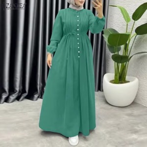 Abaya islamique pour femme musulmane, style hijab, unie, ample, décontractée, en mousseline 100% coton, longue, modeste, col rond, manches longues, à enfiler - Product Image 3