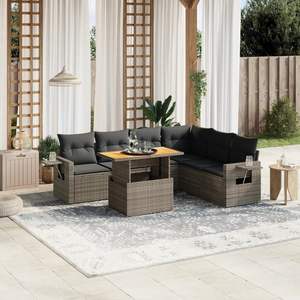 Conjunto de sofás de jardín de ratán PE gris modular de 7 piezas - Product Image 1