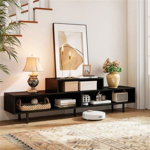 63\" Rustic Brown/Black/White <b>TV</b> <b>Stand</b> with 3 Compartments Engineered Wood+Metal for 70\" <b>TVs</b> - Product Image 2