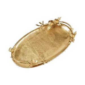 Bandeja Ovalada de Lujo Antigua con Asas de Pétalos de Rosa, Bandejas Decorativas para Servir, Decoración para Bodas, Accesorios de Mesa, Bandejas Decorativas - Product Image 1