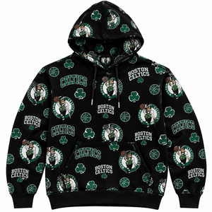 Men's Black Green Sports Team Digital Print Front <b>Hoodie</b> Pullover Knitted Sweatshirt with Pocket for Winter - Product Image 1