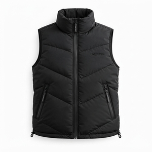Veste sans manches noire matelassée pour homme, col montant, fermeture éclair, hiver, streetwear, vêtements personnalisés, marque privée, OEM - Product Image 1