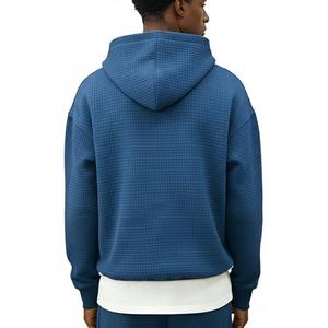 Hoodie gaufré personnalisé à imprimé dégradé pour homme, coupe oversize décontractée, logo frontal, bleu, en coton tricoté, écologique, délavé à l'acide - Product Image 2