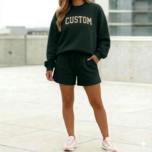 Conjunto de Camiseta de Cuello Alto y Pantalones Cortos para Mujer, Diseñado para Combinar en Capas, Permite Múltiples Combinaciones de Estilo - Product Image 1