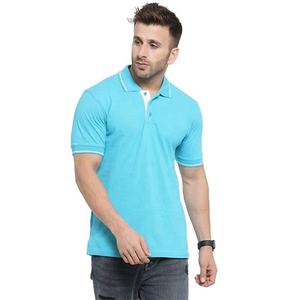 Polo en coton piqué bleu clair à manches courtes pour homme, boutonné, coupe classique, tricoté, couleur unie, décontracté - Product Image 1