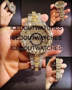 Montre de luxe VVS à quartz automatique analogique avec boîtier en acier inoxydable, résistante à l'eau, verre saphir, diamant moissanite - Product Image 2