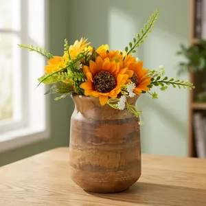 Vase à fleurs en bois de manguier, forme de pot, vase en bois pour la décoration de la maison, salon, chambre, cuisine, bureau, décoration de table, naturel - Product Image 4