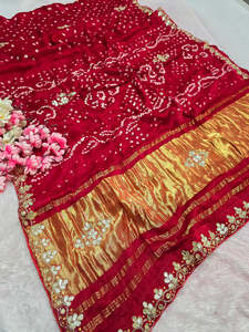 Luxury Gaji Silk <b>Gota</b> Patti Saree Traditional Indian Wedding Saree - Product Image 4