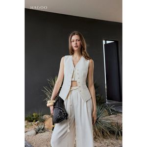 Q9071 Beige Breathable Solid Mid Waist Wide Leg Sleeveless Button Front Trousers Set Casual Summer Women Outfit - Product Image 3