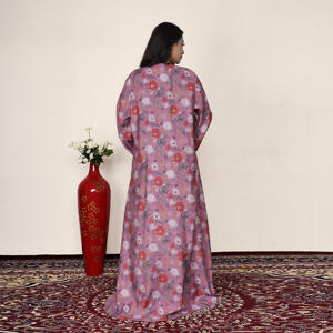 Jalabiya élégante en Chanderi avec imprimé floral et broderie au col, robe Abaya Kaftan arabe de luxe pour femmes, tenue modeste - Product Image 5