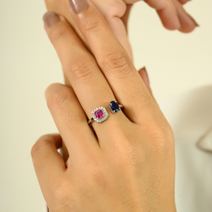 18K White Gold Toi Et Moi Ruby Sapphire Halo Diamond Ring - Product Image 3