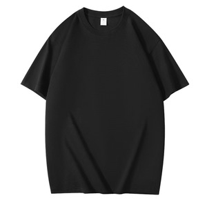 T-shirt en coton noir pour homme, coupe classique, col rond, manches courtes, décontracté, couleur unie, jersey tricoté, design uni - Product Image 1