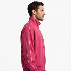 Chaqueta Deportiva Rosa Intenso para Hombre, con Cremallera Completa, Ropa de Entrenamiento Atlético, Cuello Alto, Ropa Deportiva Informal, Logotipo Personalizado, Venta al Por Mayor - Product Image 2