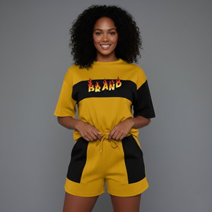 Ensemble court 2 pièces pour femme, coupe oversize à épaules tombantes, qualité supérieure, 100% coton, couleur unie, longueur genou, écologique et respirant - Product Image 1