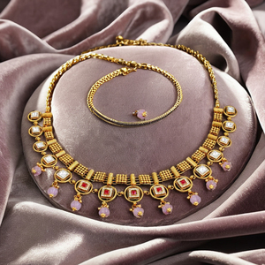 Archna ชุดเครื่องประดับวินเทจแบบโบราณสร้อยคอและต่างหูทำในอินเดีย - Product Image 5