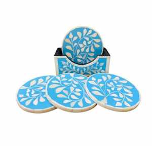 Juego de posavasos cuadrados con incrustaciones de hueso de nogal de primera calidad con diseño detallado para decoración de mesa de sala de estar - Product Image 3