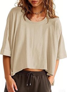 Camiseta Corta Oversize para Mujer, Manga Corta, Cuello Redondo, Color Sólido, Corte Holgado, Talla Grande, Ropa Casual de Verano - Product Image 3