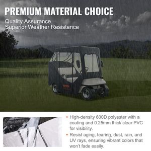 Housse de protection solaire et anti-poussière en polyester pour voiturettes de golf 2 places, compatible avec les chariots de golf Club Car - Product Image 3