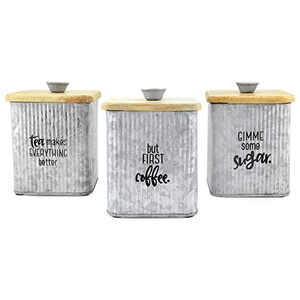 ชุดกล่องเก็บน้ำตาล ชา กาแฟ แบบชุบสังกะสี 3 ใบ สำหรับตกแต่งโต๊ะครัว พร้อมฝาปิด - Product Image 6