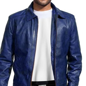 New Style Men's <b>Winter</b> <b>Leather</b> <b>Jacket</b> Customized Logo High Quality Streetwear Blue Color Zipper <b>Leather</b> Avirex <b>Jackets</b> for Men - Product Image 5