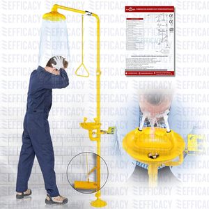 Estación de Lavaojos y Ducha de Emergencia Industrial Amarilla con Válvula de Operación Manual, Diseño Resistente para Exteriores - Product Image 5