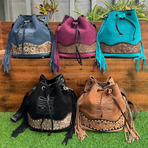 Excellent Quality Wholesale <b>Boot</b> Stitch Suede Leather Crossbody Bucket Bags for Women's Western Cowhide Leather <b>Fringe</b> Handbags - Product Image 4