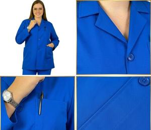 Blouse de laboratoire unisexe bleue en coton et polyester tissé, uniforme d'hôpital à manches longues avec poches et porte-stylo, détection d'aiguilles - Product Image 3