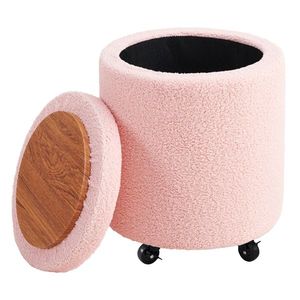 Multifunctional Rolling Stool with Velvet Footrest Storage Ottoman and Coffee Table Ottoman Wheels Vanity Foot Rest - Product Image 1