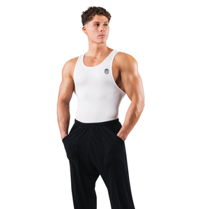 Camiseta sin mangas acanalada para hombre, ajuste muscular, chaleco de entrenamiento para gimnasio, capa base elástica para entrenamiento atlético, ropa deportiva blanca - Product Image 2