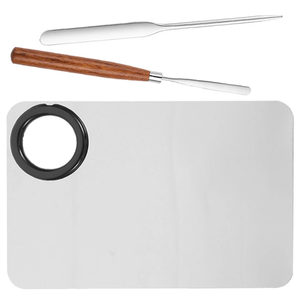 Palette de mélange en acier inoxydable avec spatules à manche métallique et pinceaux plume super badger pour usage cosmétique et laboratoire - Product Image 3