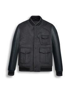 <b>Mens</b> Varsity Bomber Leather <b>Jacket</b> - Product Image 1