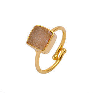 Wholesale Natural Champagne Brown Druzy Agate Ring 18K Gold Plated <b>Adjustable</b> <b>Square</b> Geode Gemstone Statement Ring for Women - Product Image 2