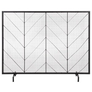 Écran de cheminée en métal à motif chevron, grille robuste anti-étincelles, protection de sécurité autonome pour foyer, noir - Product Image 3