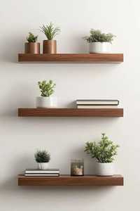 Modern Natural Wood <b>Adjustable</b> Floating Wall <b>Shelf</b> Non-Folding Design for Living Room Flower Pot Storage Flexible Functional - Product Image 5