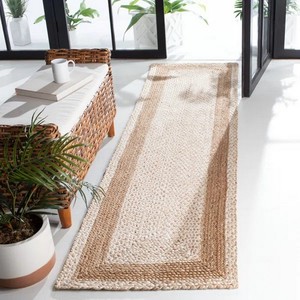 Tapis rectangulaire classique en jute avec bordure beige, tissage plat, dos antidérapant, pour couloir et usage domestique - Product Image 5