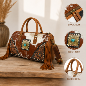 Sac de voyage en cuir de vachette à franges, sac de week-end |   Sac à main de style occidental fait main |   Exportation OEM Inde 2026 pour Femmes - Product Image 4