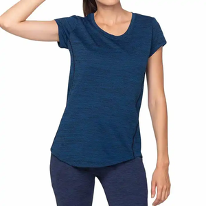 T-shirts pour femmes Heather Navy, col rond, manches courtes, en mélange de rayonne et de polyester, fluides, respirants, à ourlet incurvé, vente en gros - Product Image 1