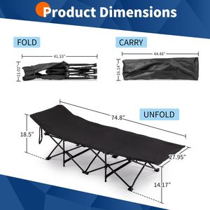 Lettino Pieghevole Portatile Nero con Materasso Morbido per Campeggio, Casa, Ufficio, Pisolino, Spiaggia, Viaggi, Lettino per Adulti - Product Image 5