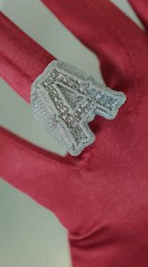 Luxury 925 Silver Custom Letter A Cocktail <b>Ring</b> Baguette Cut Diamond Pave Setting Channel Set Unisex Party Jewelry - Product Image 5