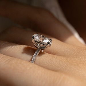 Oval Cut 2.30 CT Lab Grown Diamond Ring 14K White Gold 4 Prong Solitaire Engagement Ring 3 4 Pave Eternity Band Bridal Jewelry - Product Image 6